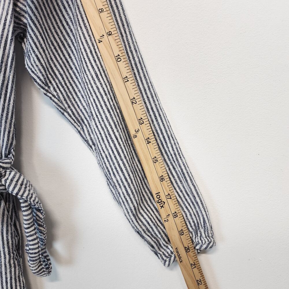Old Navy Wide Leg Crop Jumpsuit Size S Striped Linen Blend Long Sleeve Tie Waist - Picture 14 of 15